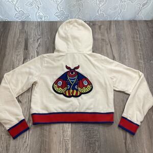 Adidas Hoodie Embellished Arts Cropped Moth Butterfly Cream White Womens XS